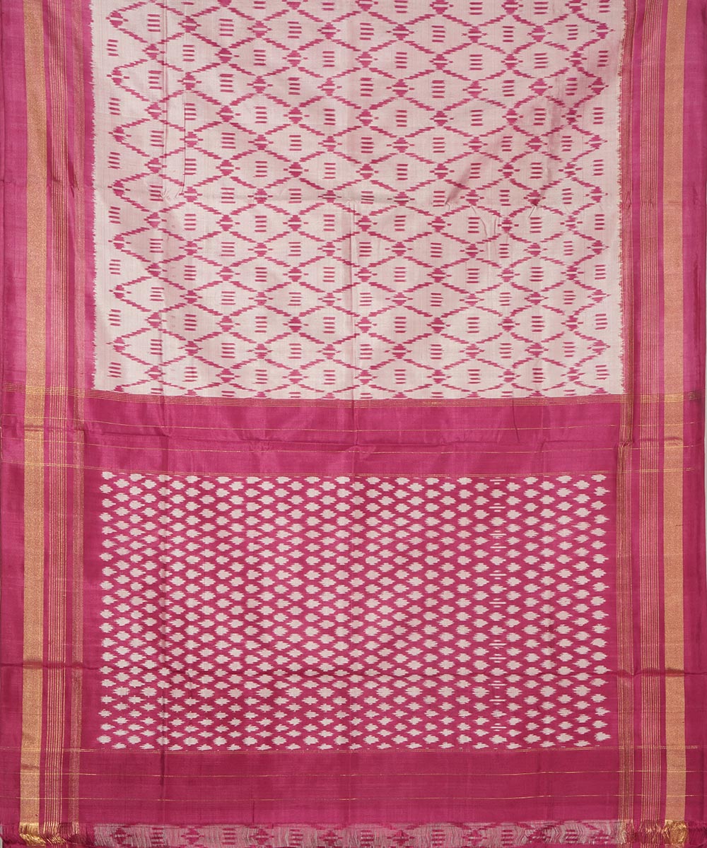 Grey peach silk handwoven pochampally ikat saree