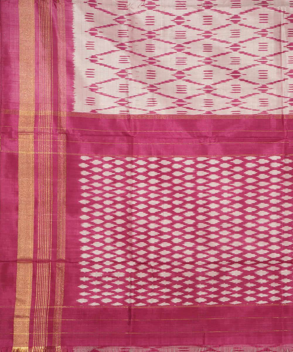 Grey peach silk handwoven pochampally ikat saree