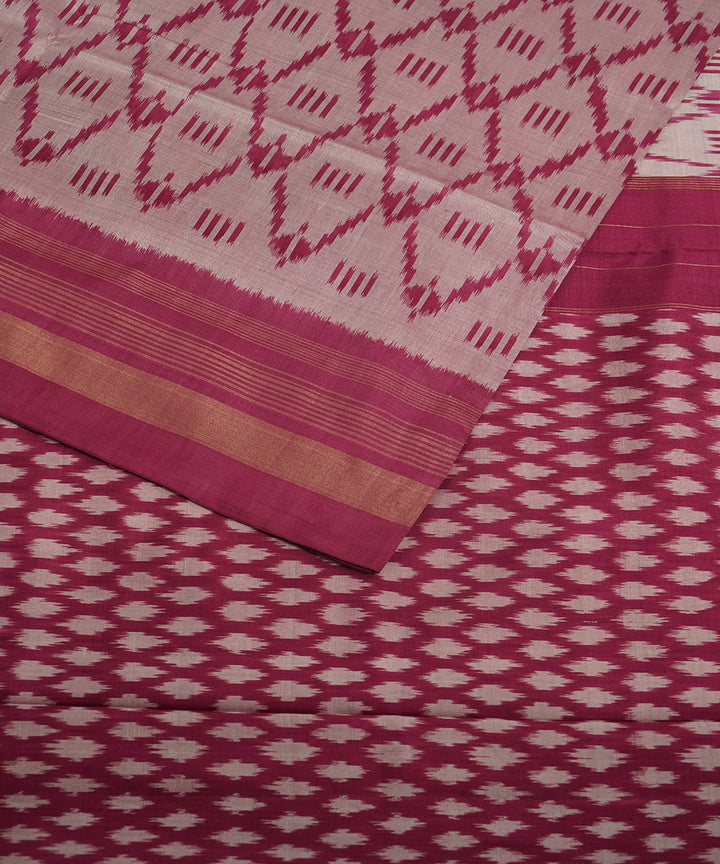 Grey peach silk handwoven pochampally ikat saree