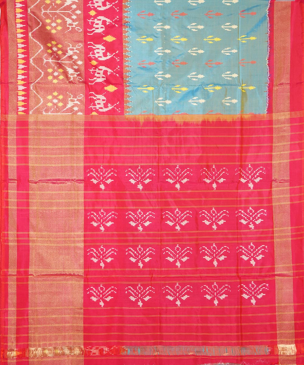 Light green pink silk handwoven pochampally ikat saree