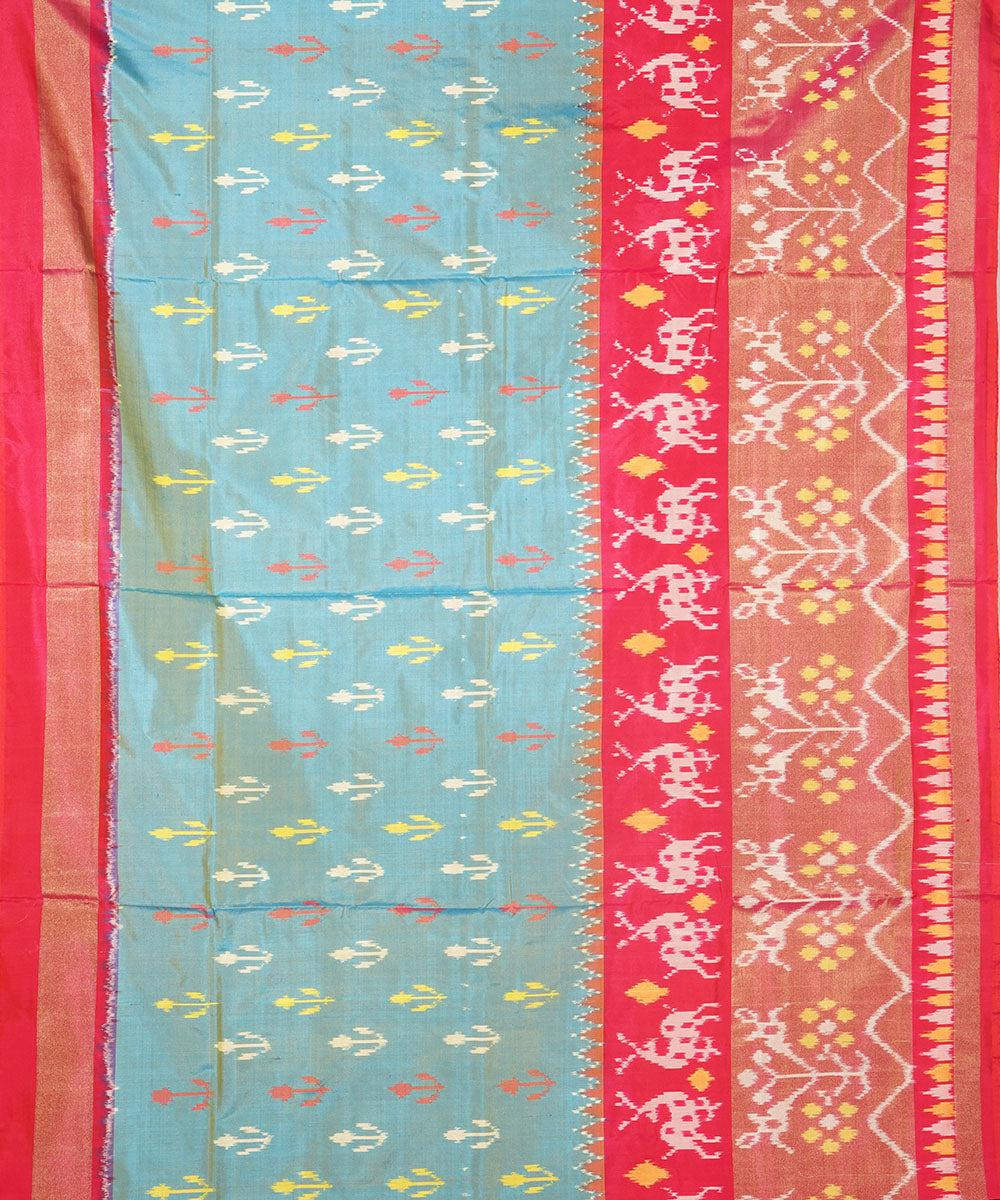 Light green pink silk handwoven pochampally ikat saree