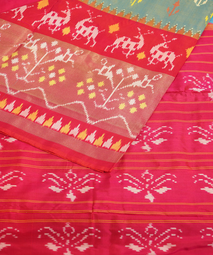 Light green pink silk handwoven pochampally ikat saree