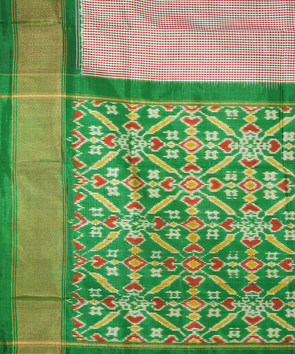 Pink green silk handwoven pochampally ikat saree