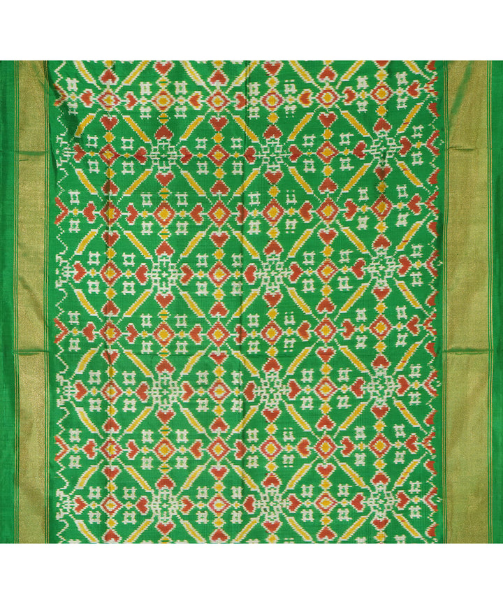 Pink green silk handwoven pochampally ikat saree