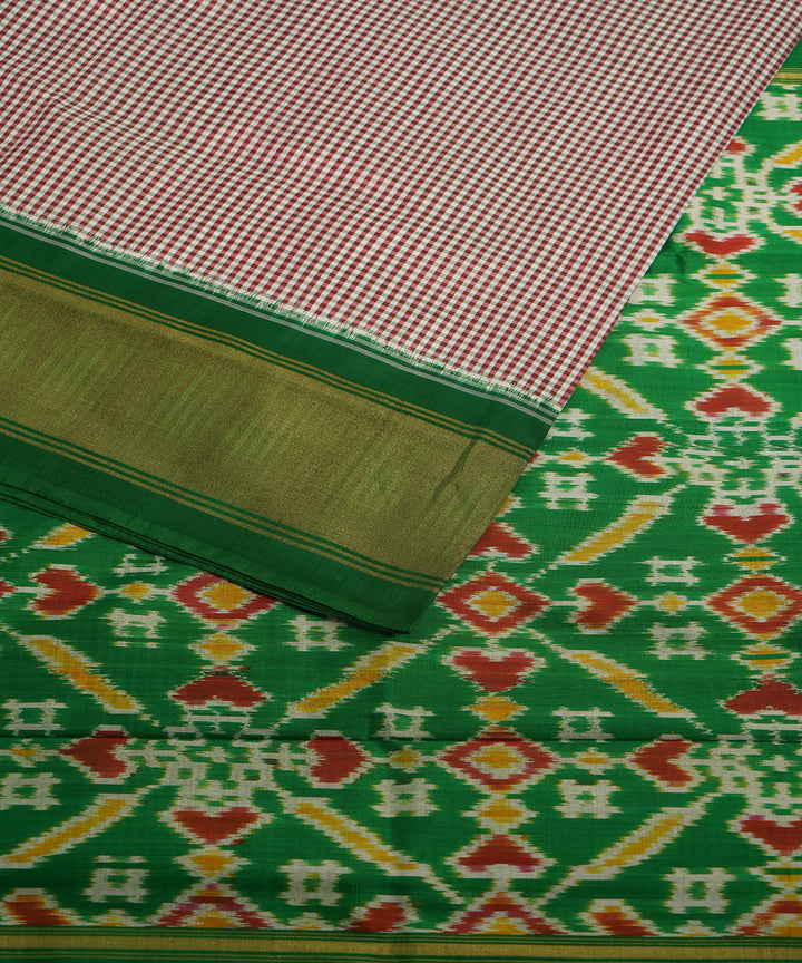 Pink green silk handwoven pochampally ikat saree