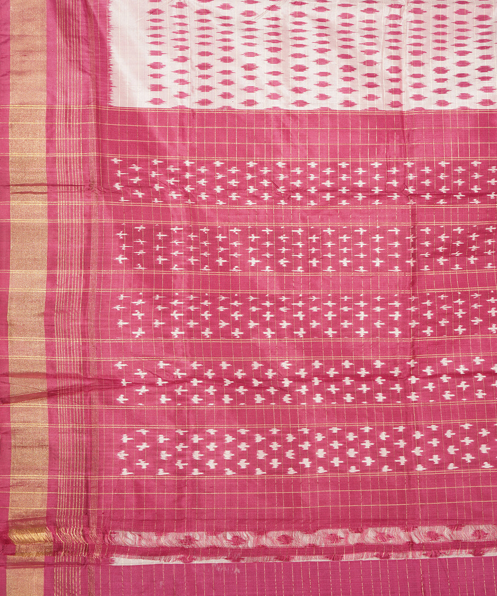 Offwhite pink silk handwoven pochampally ikat saree