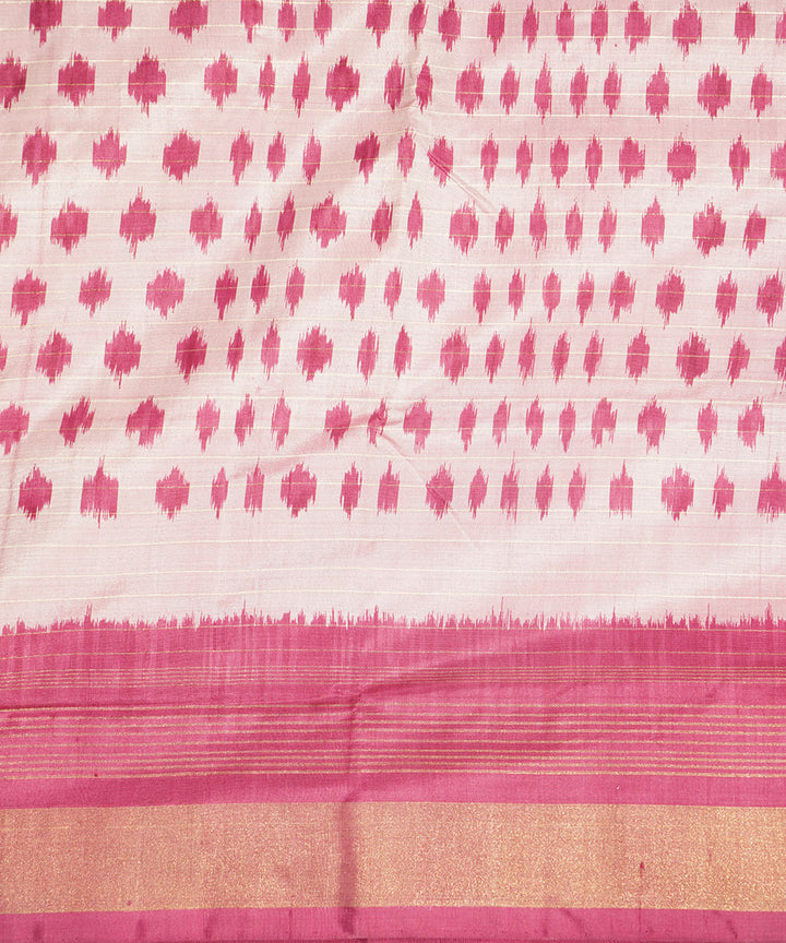 Offwhite pink silk handwoven pochampally ikat saree