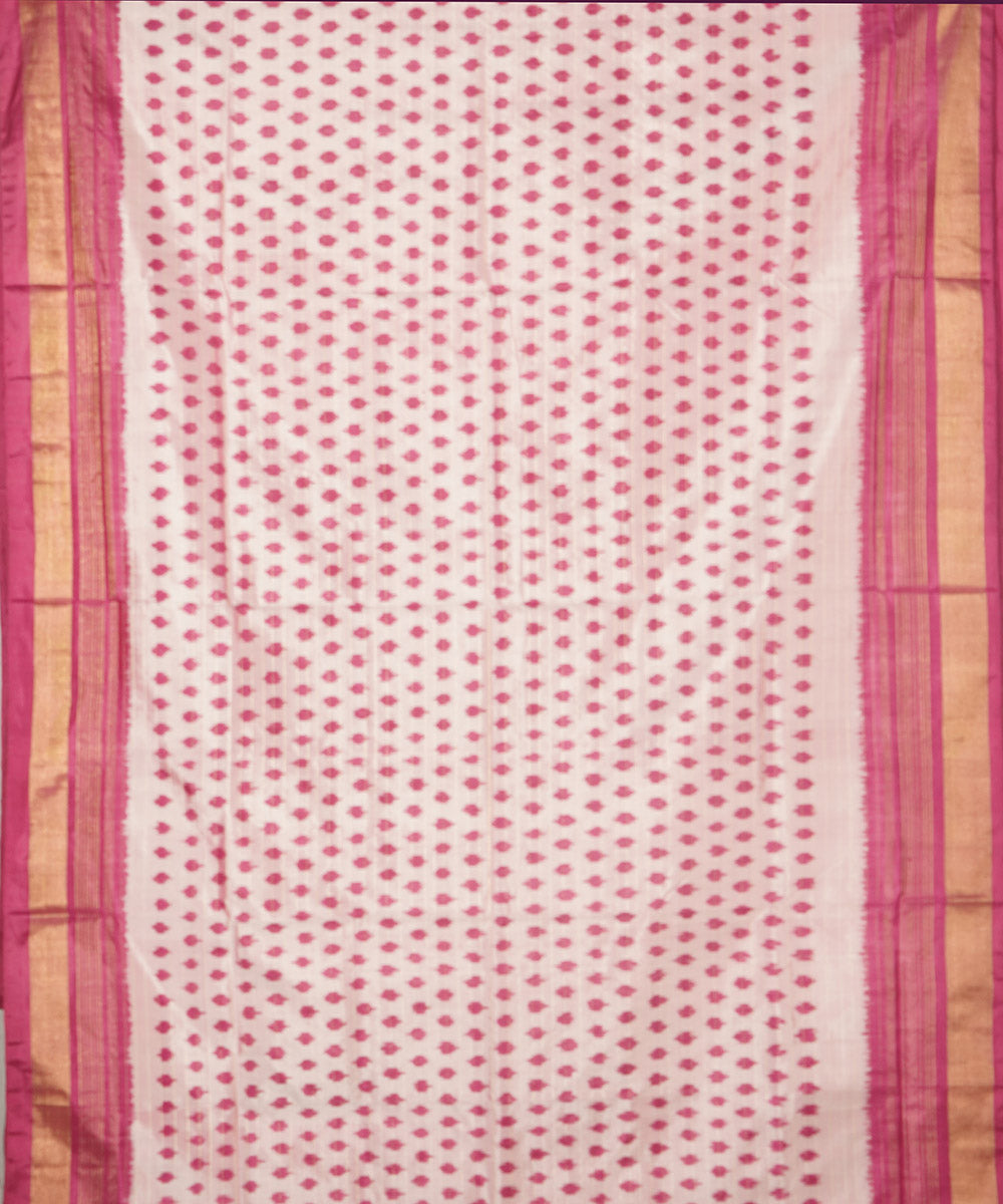 Offwhite pink silk handwoven pochampally ikat saree