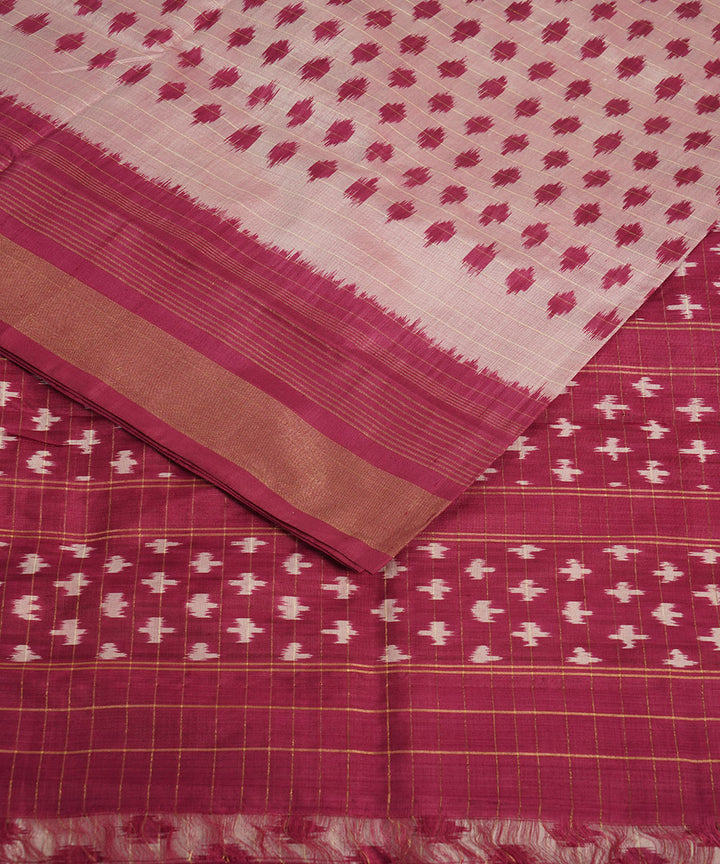 Offwhite pink silk handwoven pochampally ikat saree