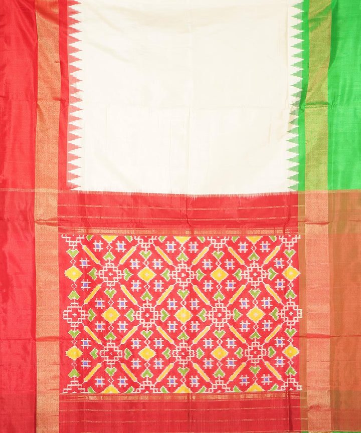 White red handwoven pochampally silk ikat saree