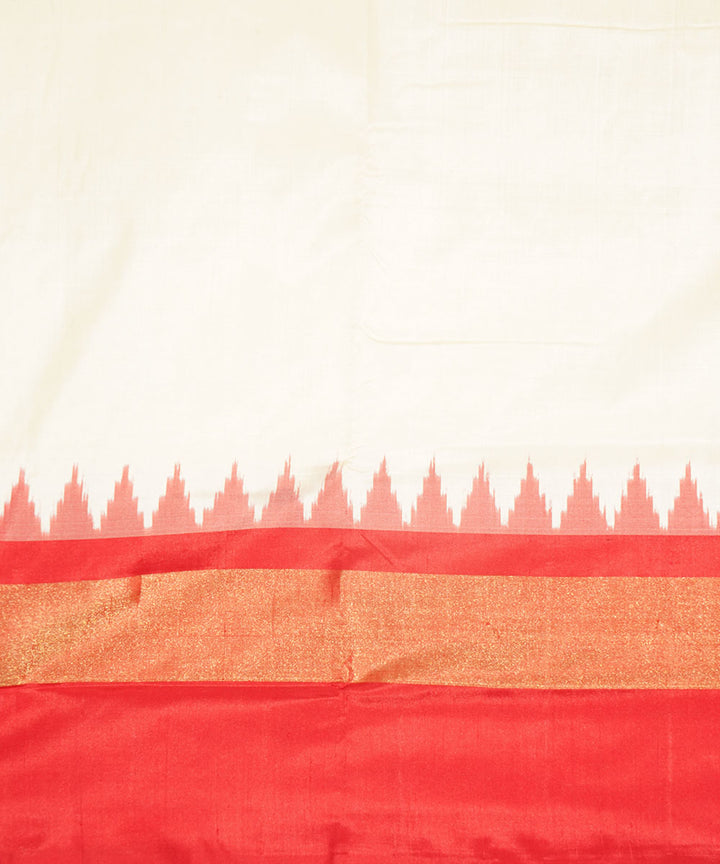 White red handwoven pochampally silk ikat saree