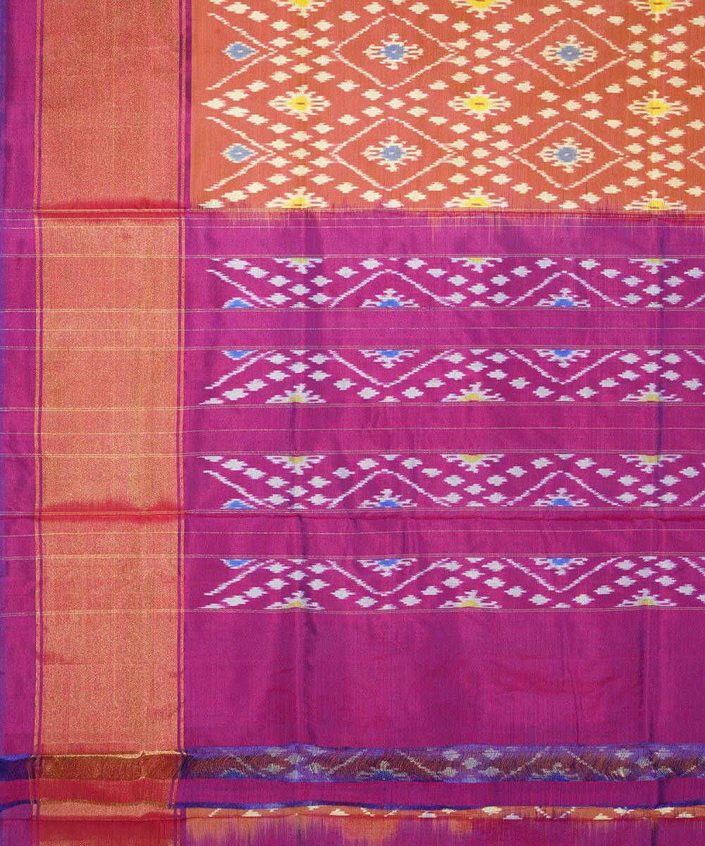 Brown purple silk handwoven pochampally ikat saree