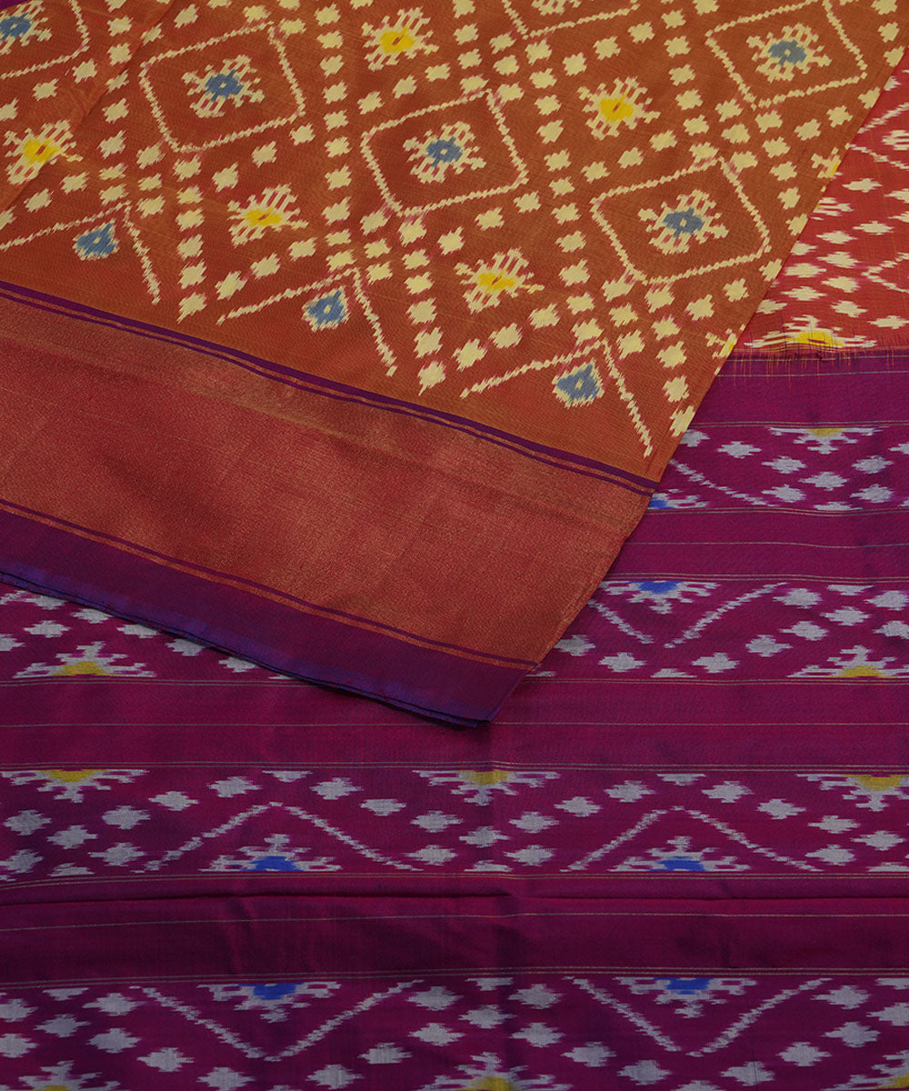 Brown purple silk handwoven pochampally ikat saree