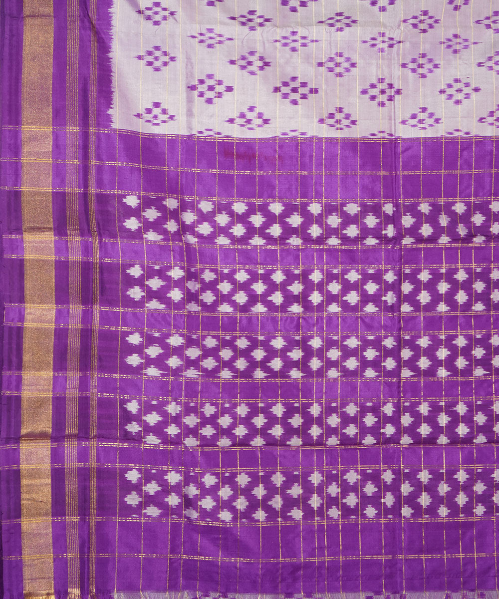 Offwhite blue silk handwoven pochampally ikat saree