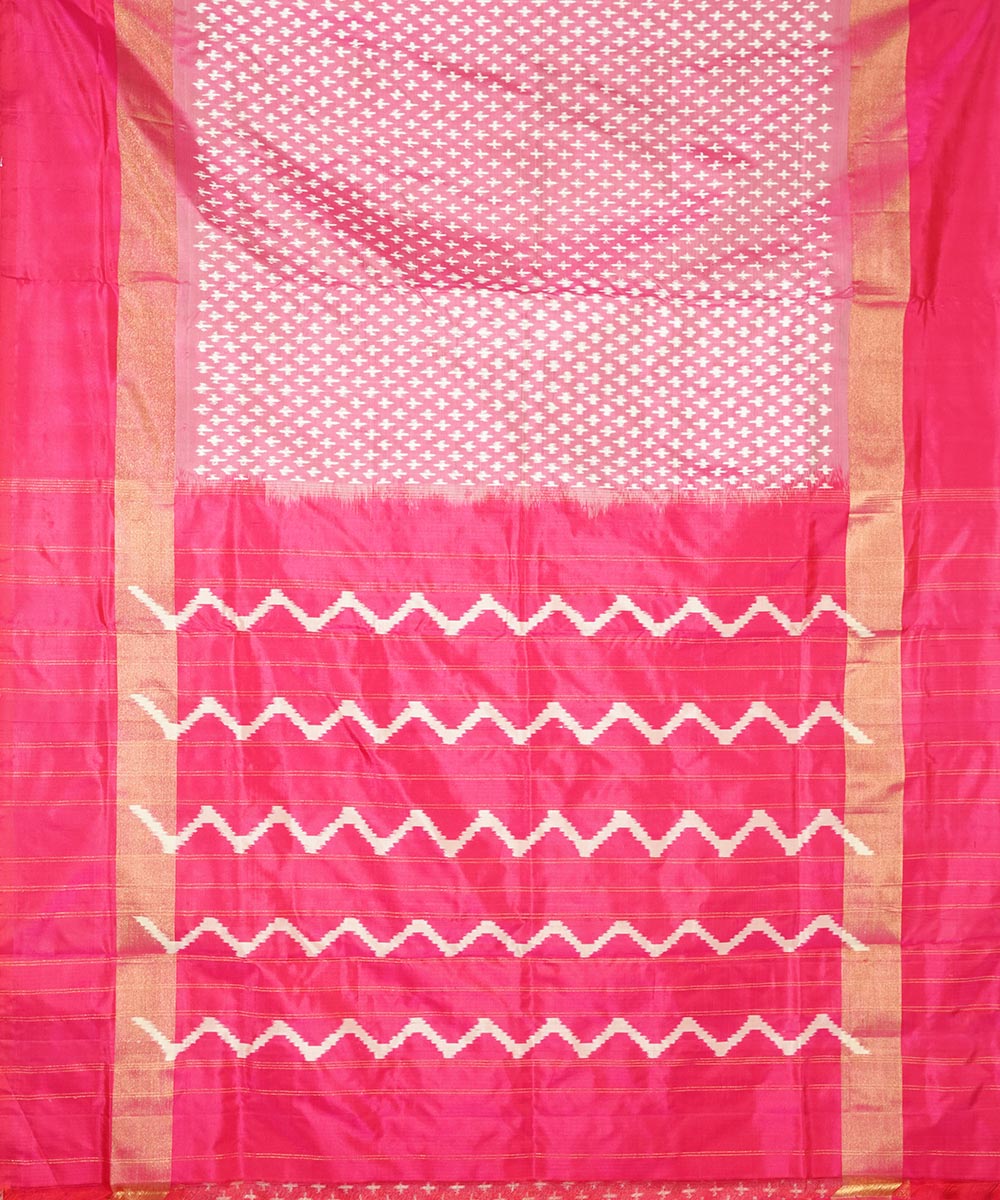 Offwhite pink handwoven pochampally silk ikat saree