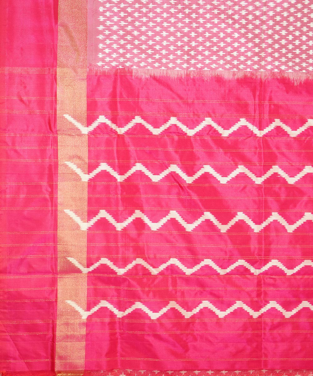 Offwhite pink handwoven pochampally silk ikat saree