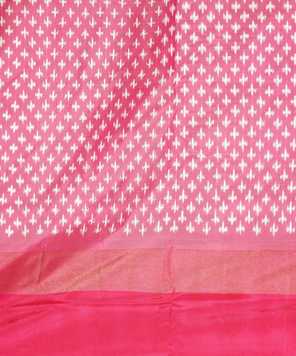 Offwhite pink handwoven pochampally silk ikat saree