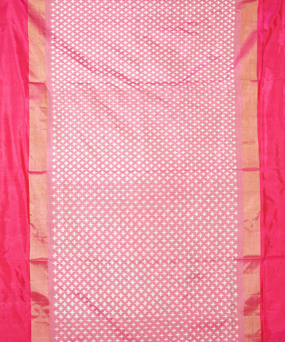 Offwhite pink handwoven pochampally silk ikat saree