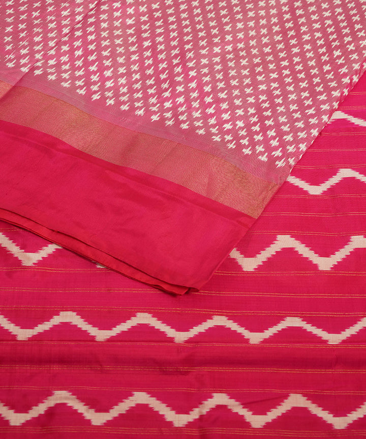 Offwhite pink handwoven pochampally silk ikat saree