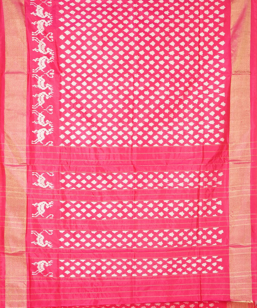 Pink zari border silk handwoven pochampally ikat saree