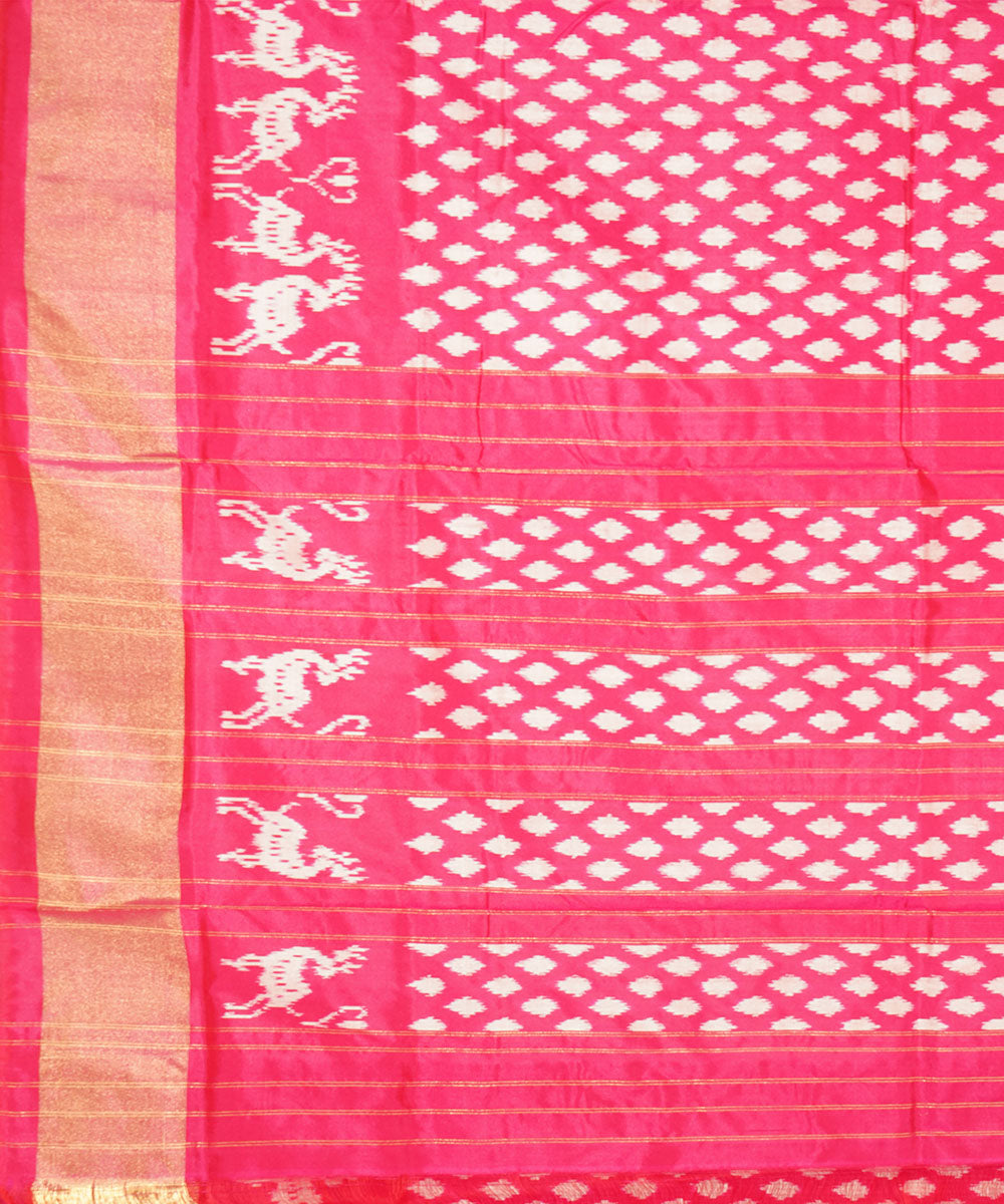 Pink zari border silk handwoven pochampally ikat saree