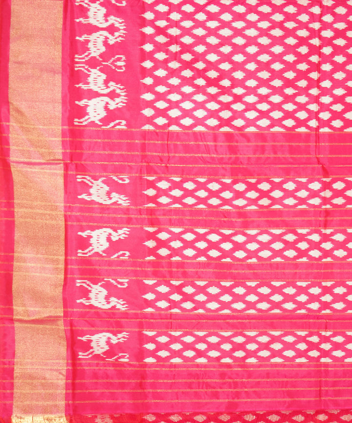 Pink zari border silk handwoven pochampally ikat saree