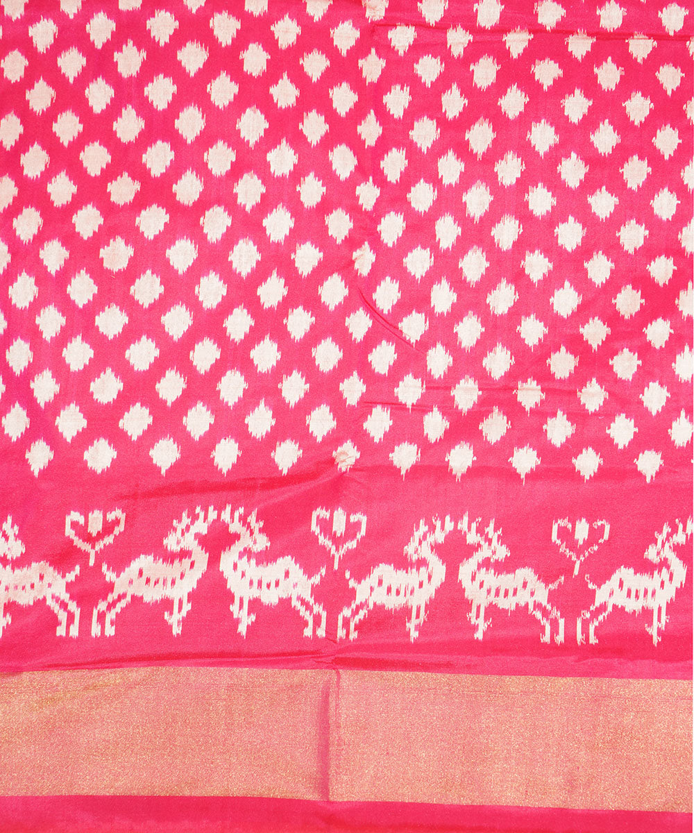 Pink zari border silk handwoven pochampally ikat saree