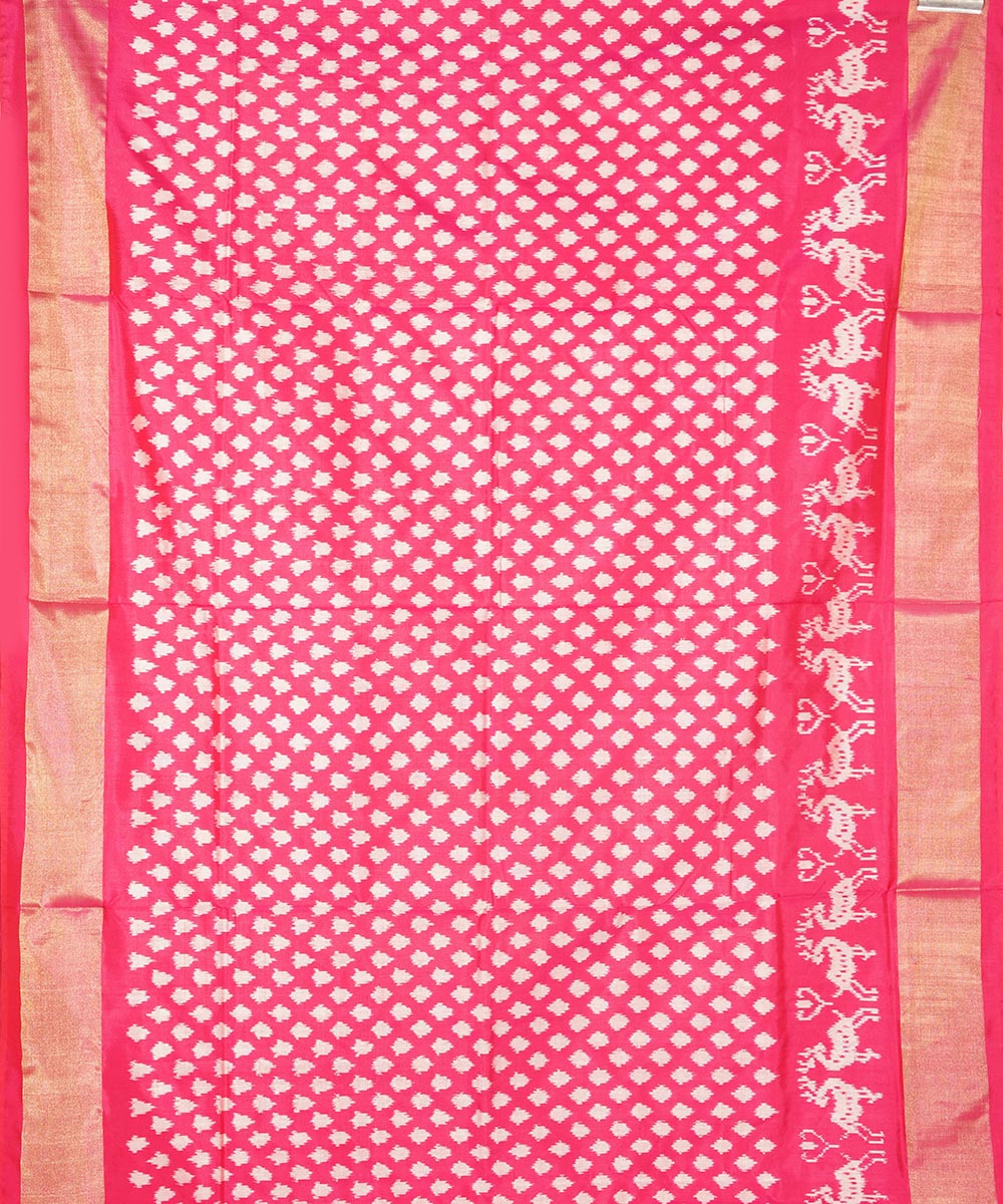 Pink zari border silk handwoven pochampally ikat saree