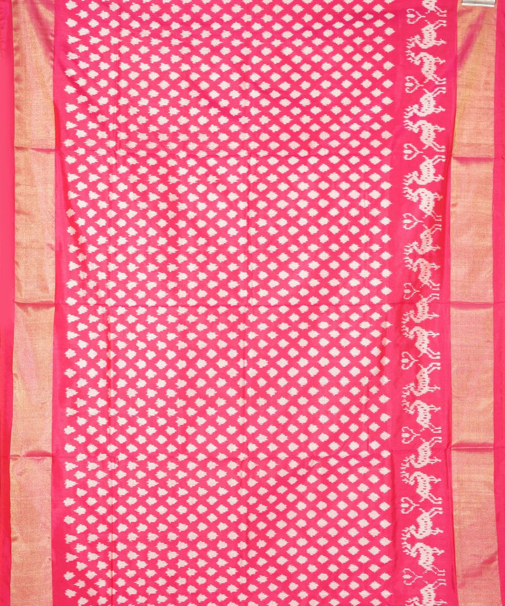 Pink zari border silk handwoven pochampally ikat saree