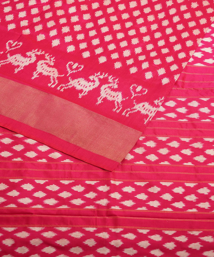 Pink zari border silk handwoven pochampally ikat saree