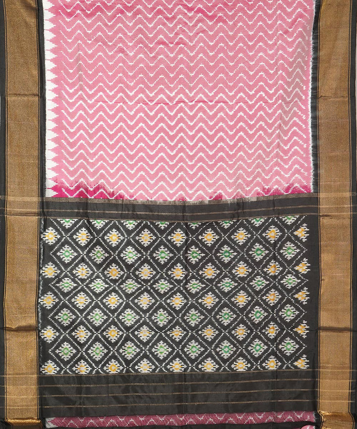 Pink black silk handwoven pochampally ikat saree