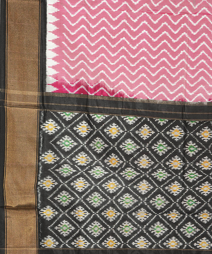 Pink black silk handwoven pochampally ikat saree