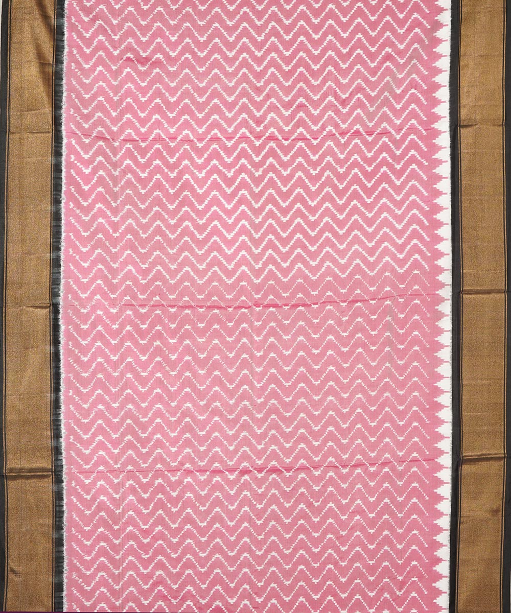 Pink black silk handwoven pochampally ikat saree