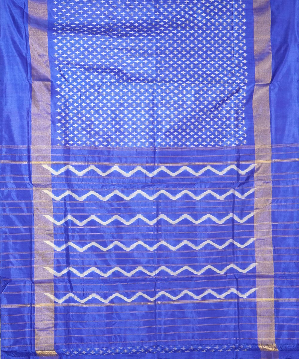 Sky blue zari border silk handwoven pochampally ikat saree