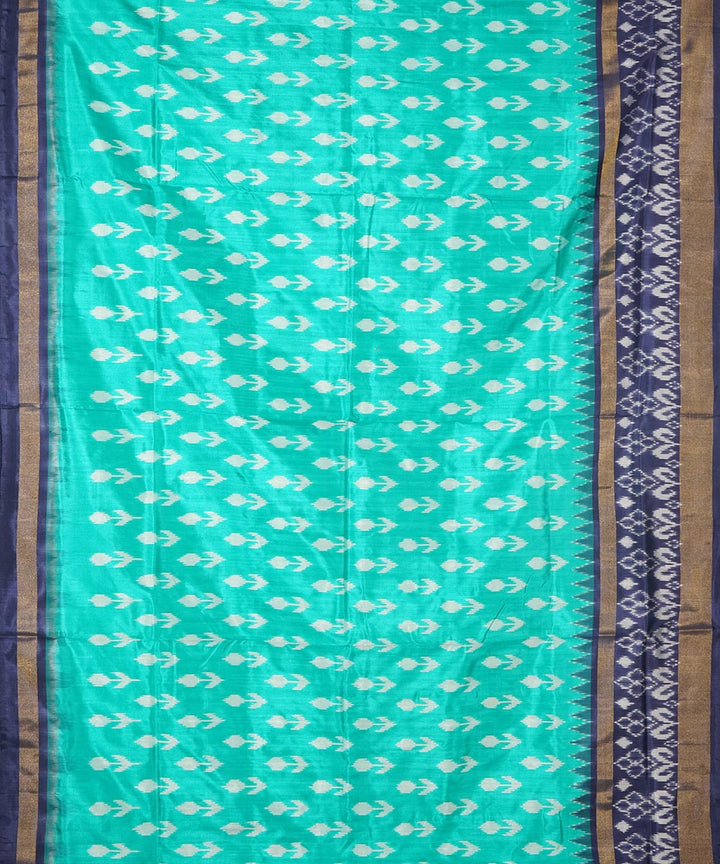 Light green dark blue silk handwoven pochampally ikat saree