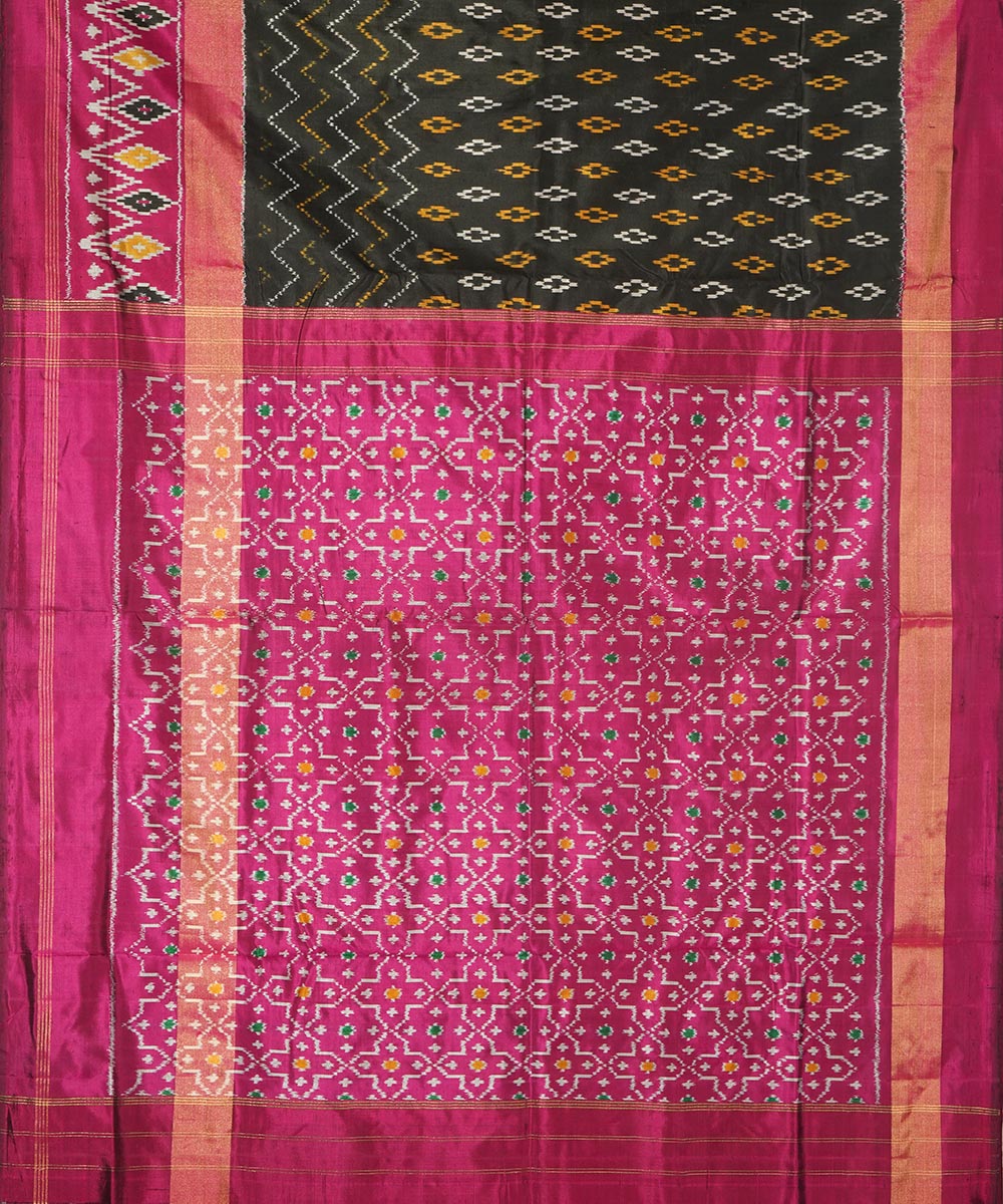 Black purple silk handwoven pochampally ikat saree
