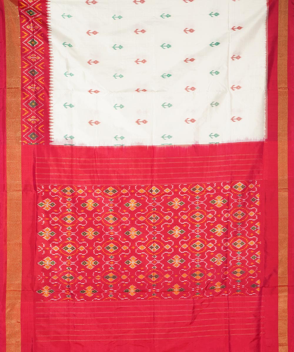 White red silk handwoven pochampally ikat saree