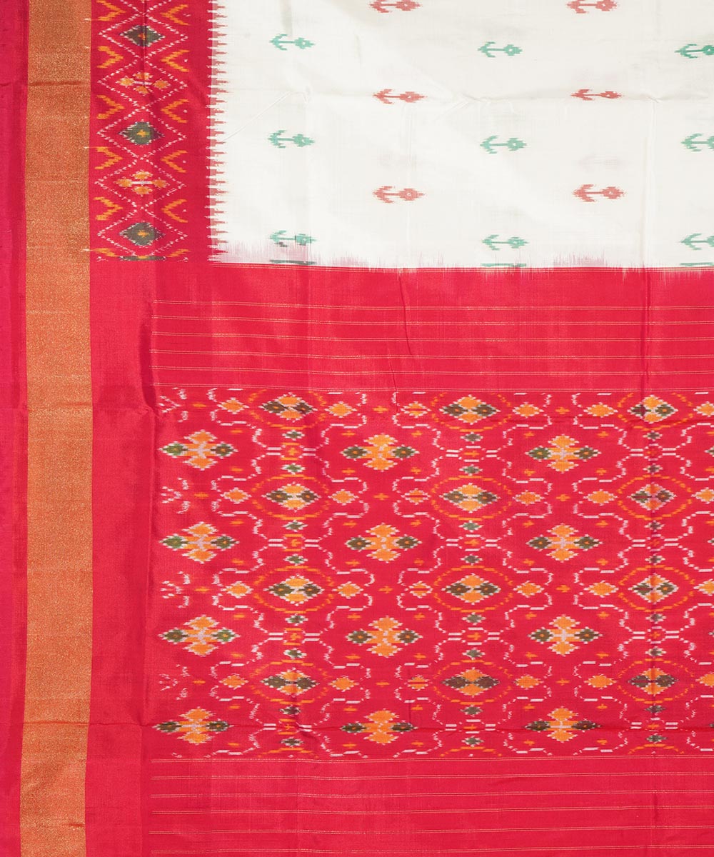 White red silk handwoven pochampally ikat saree