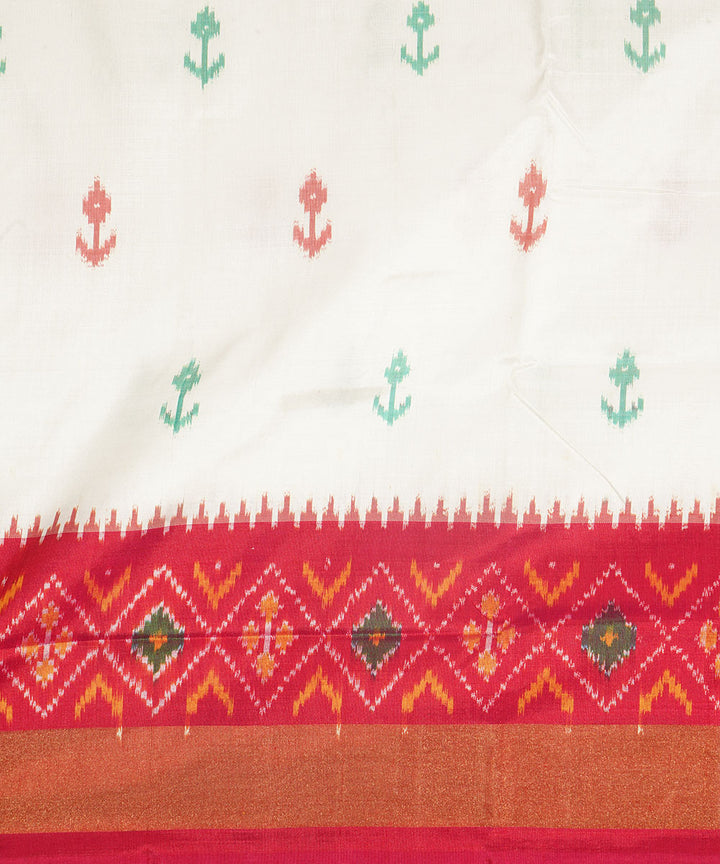 White red silk handwoven pochampally ikat saree