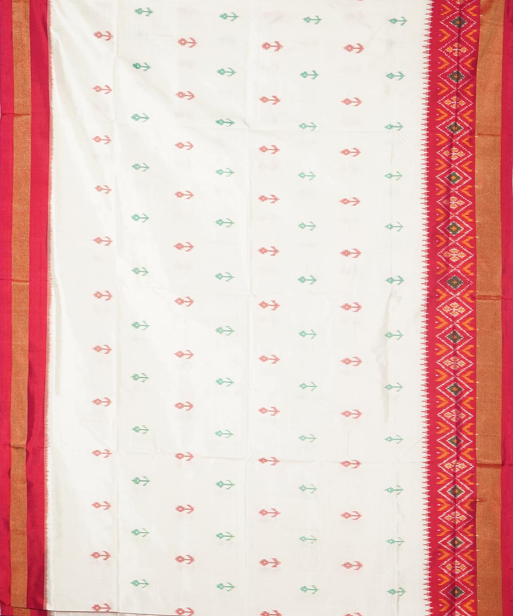 White red silk handwoven pochampally ikat saree