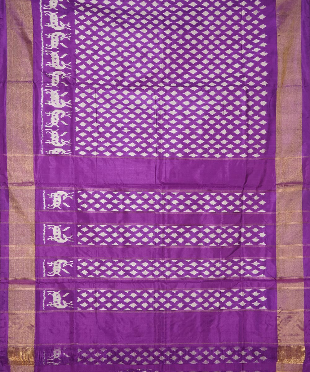 Purple zari border silk handwoven pochampally ikat saree