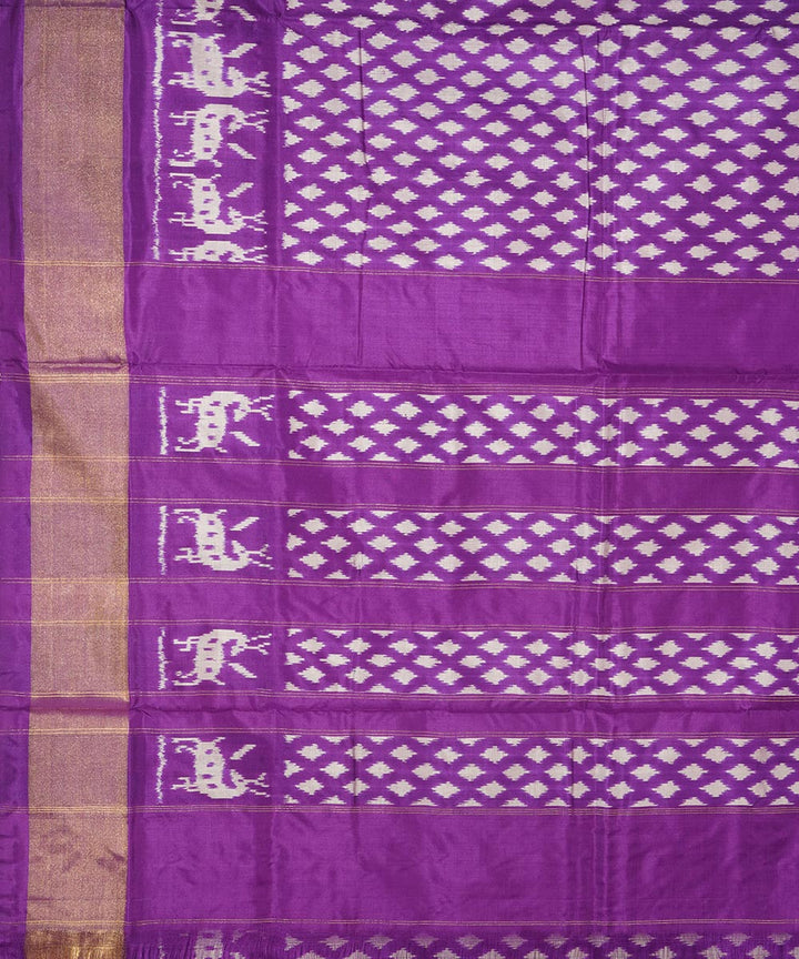 Purple zari border silk handwoven pochampally ikat saree