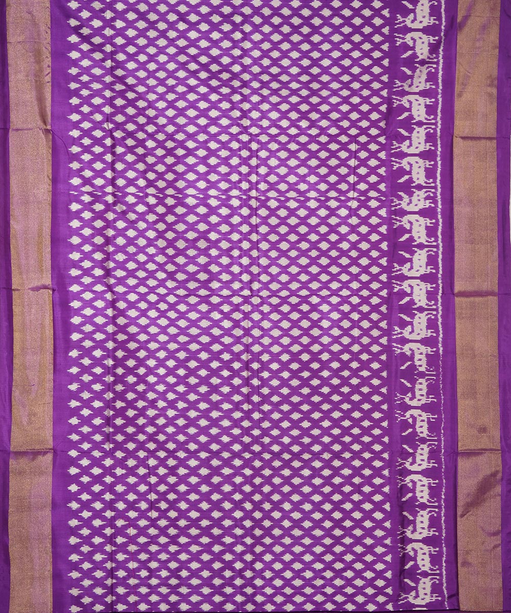 Purple zari border silk handwoven pochampally ikat saree