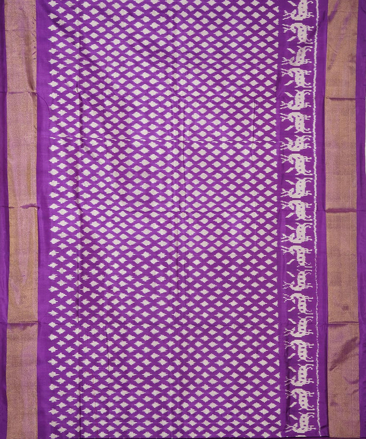 Purple zari border silk handwoven pochampally ikat saree