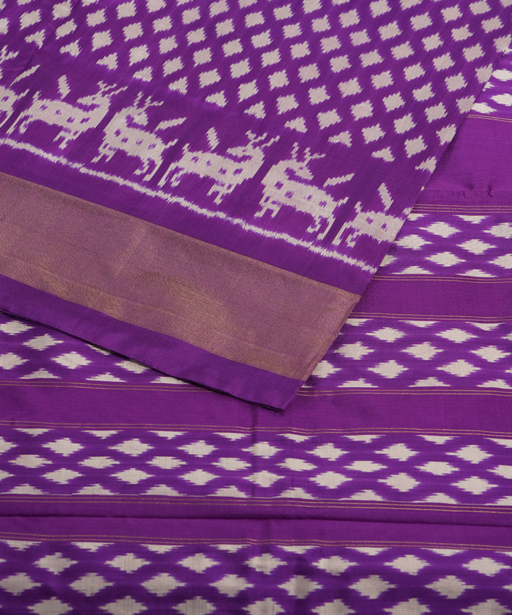 Purple zari border silk handwoven pochampally ikat saree