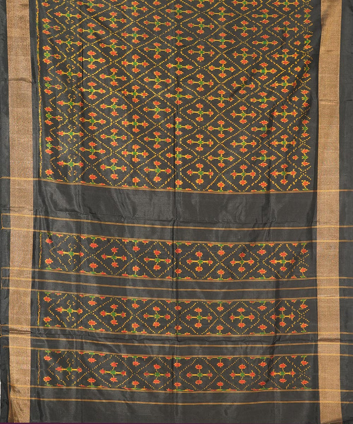 Black mustard silk handwoven pochampally ikat saree