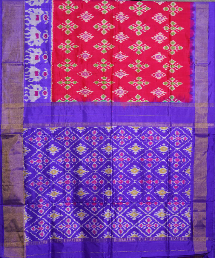Red lavender silk handwoven pochampally ikat saree