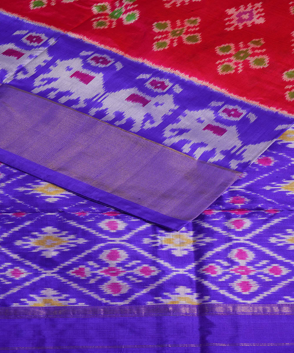Red lavender silk handwoven pochampally ikat saree