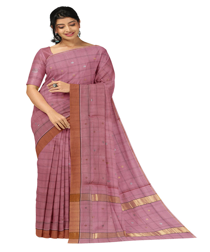 Pink checked handwoven venkatagiri cotton saree