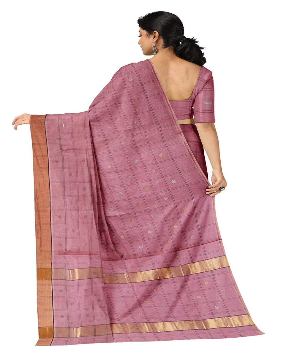 Pink checked handwoven venkatagiri cotton saree